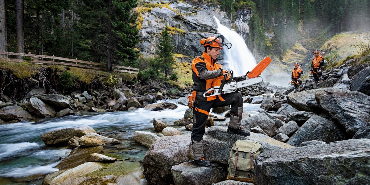Stihl user with chainsaw
